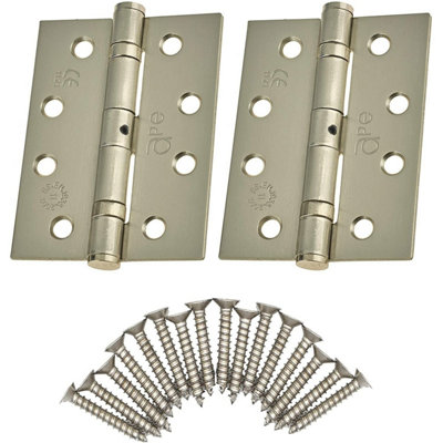 EAI - 4" Door Hinges & Screws G11 FD30/60 - 102x76x2.7mm Square - Satin Nickel Plated Price Comparisons | Compare The Build