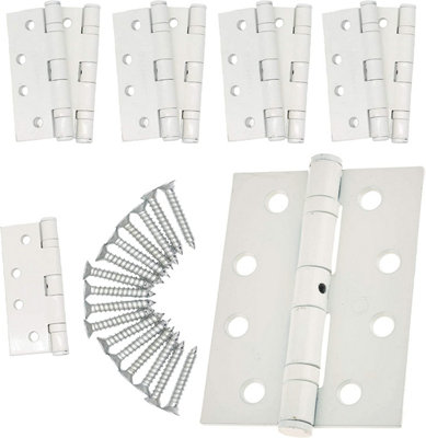 EAI - 4" Door Hinges & Screws G11 FD30/60 - 102x76x2.7mm Square - White Pack of 5 Pairs