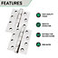 EAI 4" Fire Door Hinges 4" Stainless Steel Grade 13  - 102x76x3mm - Square - Polished - Pair - Including Screws