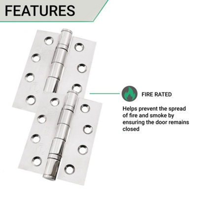 EAI 4" Fire Door Hinges 4" Stainless Steel Grade 13  - 102x76x3mm - Square - Polished - Pair - Including Screws