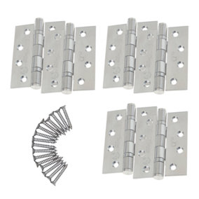 EAI 4" Stainless Fire Door Hinges Grade 13 G13 & Screws - 102x76x3mm Square Corners - Satin - Pack 3 Pairs