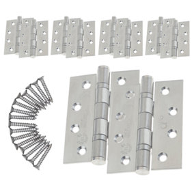 EAI 4" Stainless Fire Door Hinges Grade 13 G13 & Screws - 102x76x3mm Square Corners - Satin - Pack 5 Pairs