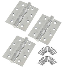 EAI 4" Stainless Fire Door Hinges PACK 3 Grade 13 G13 & Screws - 102x76x3mm Square Corners - Satin