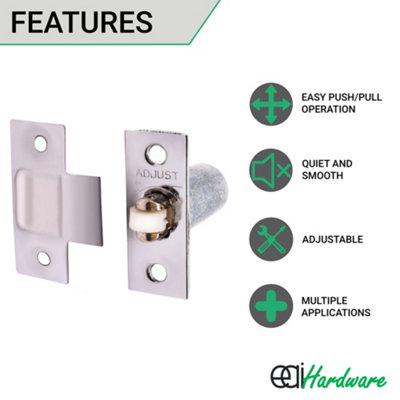 EAI - Adjustable Roller Catch Spring Loaded Latch Lock for Internal Doors - Nickel Plated