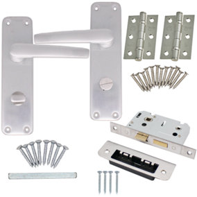 EAI - Aluminium Lever Door Handle Bathroom Kit Pack - 153 x 40mm - Satin Aluminium