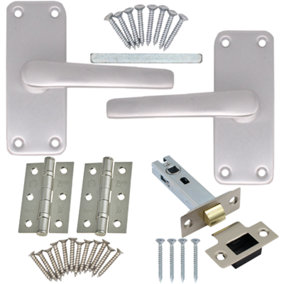 EAI - Aluminium Lever Door Handle Latch Kit / Pack - 104 x 40mm - Satin Aluminium