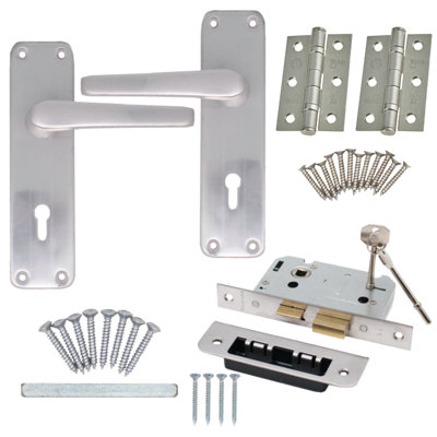 EAI Aluminium Lever Door Handle Lock Kit / Pack 153 x 40mm Satin