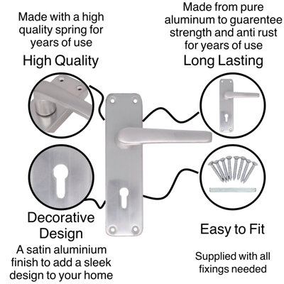 EAI - Aluminium Lever Door Handle Lock Kit / Pack - 153 x 40mm - Satin Aluminium
