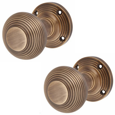 EAI Antique Brass Door Knobs Reeded Beehive Design Mortice Type 55mm Sprung Price Comparisons | Compare The Build