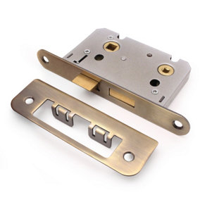 EAI Bathroom Lock 65mm / 44mm Backset ANTIQUE BRASS for Wooden Bathrooms Accepts 5mm Square Spindle CE UKCA & Fire Door App