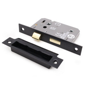 EAI Bathroom Lock 65mm / 44mm Backset BLACK for Internal Wooden Bathrooms Accepts 5mm Square Spindle CE UKCA & Fire Door Approved