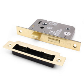 EAI Bathroom Lock 65mm / 44mm Backset BRASS for Internal Wooden Bathrooms Accepts 5mm Square Spindle CE UKCA & Fire Door Approved