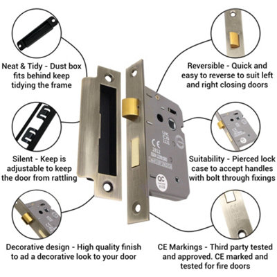 EAI Bathroom Lock 80mm / 57mm Backset ANTIQUE BRASS for Wooden ...