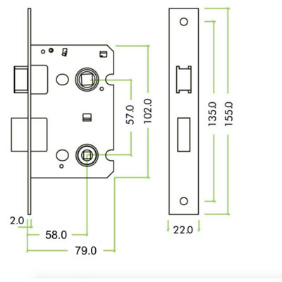 EAI Bathroom Lock 80mm / 57mm Backset BLACK for Internal Wooden ...