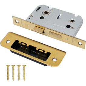 EAI Bathroom Lock 80mm / 57mm Backset PVD BRASS for Wooden Bathrooms Accepts 5mm Square Spindle CE UKCA & Fire Door App