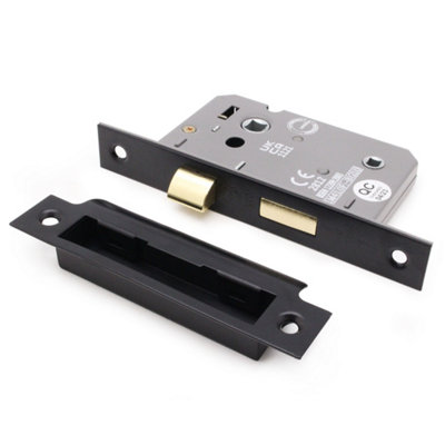 EAI Bathroom Mortice Lock 64mm case / 44mm Backset - Black - CE UKCA & Fire Door Approved