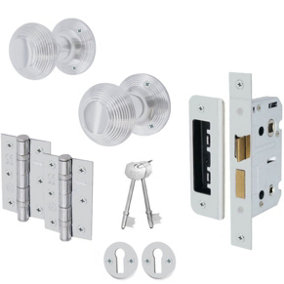 EAI - Beehive Reeded Mortice Door Knobs and Sash Lock Kit - 55mm - Polished Chrome
