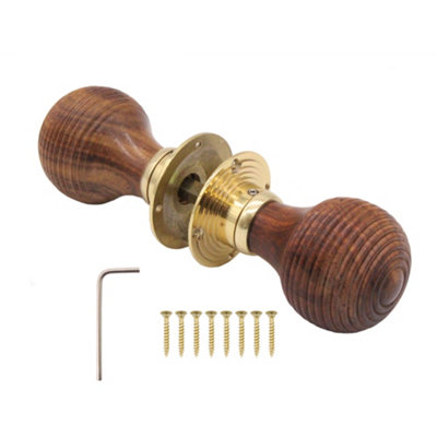 EAI - Beehive Wooden Door Knobs Reeded Mortice or Rim Rosewood