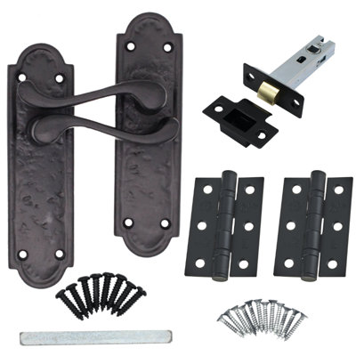 EAI - Black Antique Iron Retro Door Handles Lever Latch Pack Kit - 170x50mm Price Comparisons | Compare The Build