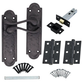 EAI - Black Antique Iron Retro Door Handles Lever Latch Pack Kit - 170x50mm