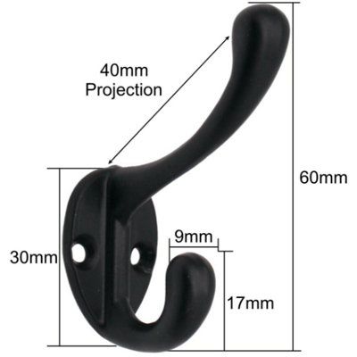 EAI Black Coat Hook Robe Hook Petite Traditional Pattern -  Pack of 4 - Matt Black
