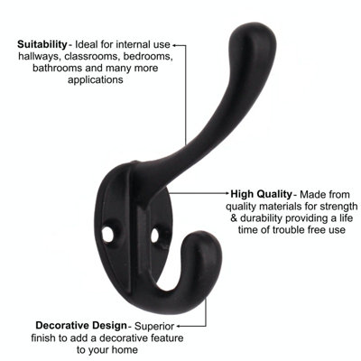 EAI Black Coat Hook Robe Hook Petite Traditional Pattern -  Pack of 4 - Matt Black