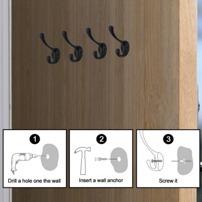 EAI Black Coat Hook Robe Hook Petite Traditional Pattern -  Pack of 4 - Matt Black