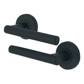 EAI - Black Door Handles Round T-Bar Round Rose Lever - MATT BLACK - Pair