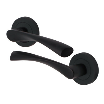 EAI Black Door Handles Swept Lever On Rose - Matt Black