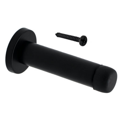 EAI Black Door Stop Buffer Wall Skirting Projection Doorstop 70mm Strong Concealed Fixings - Pack of 1