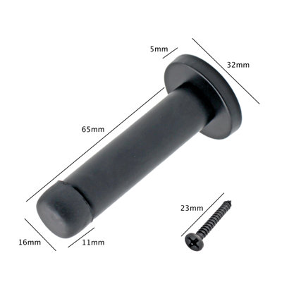 EAI Black Door Stop Buffer Wall Skirting Projection Doorstop 70mm Strong Concealed Fixings - Pack of 1