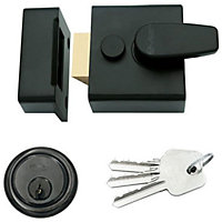 EAI - Black Nightlatch Front Door Lock 3 Keys - 40mm Key Centre 62x70x27mm Case - Matt Black / Black Cylinder Night Latch