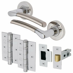 EAI - Bosa Lever on Rose Latch Kit / Pack - 66mm Latch & 76mm Hinges - Duo Chrome / Nickel