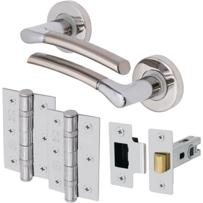 EAI - Bosa Lever on Rose Latch Kit / Pack - 66mm Latch & 76mm Hinges - Duo Chrome / Nickel Price Comparisons | Compare The Build