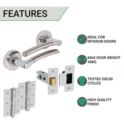 EAI - Bosa Lever on Rose Latch Kit / Pack - 66mm Latch & 76mm Hinges - Duo Chrome / Nickel