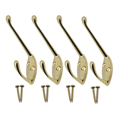 EAI - Brass Coat Hook - 60mm - Brass Plated - Pack of 4