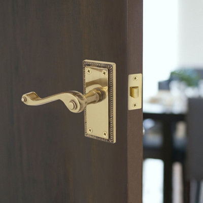 EAI Brass Door Handles Georgian Rope Edge Latch Set- 108mm - Brass Finish