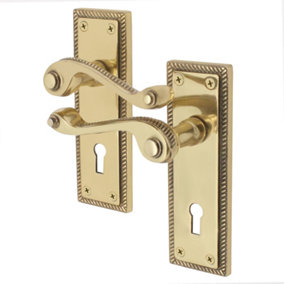 EAI Brass Door Handles Georgian Rope Edge Lock Set - 149mm - Brass Finish