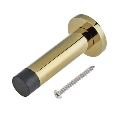 EAI Brass Door Stop Buffer Wall Skirting Projection Doorstop 70mm Strong Concealed Fixings - Pack of 1 - Brass Plated