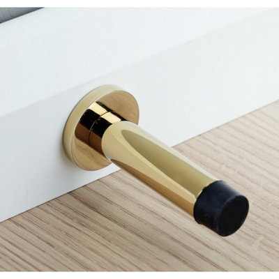 EAI Brass Door Stop Buffer Wall Skirting Projection Doorstop 70mm Strong Concealed Fixings - Pack of 1 - Brass Plated