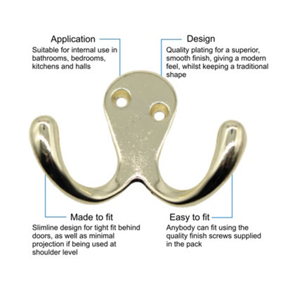 EAI Brass Double Twin Robe Hook Coat Hook - Pack of 4