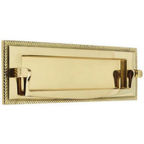 EAI Brass Letter Box Georgian Rope Edge Letter Plate / Box Postal Knocker - 250x76mm - Polished Brass