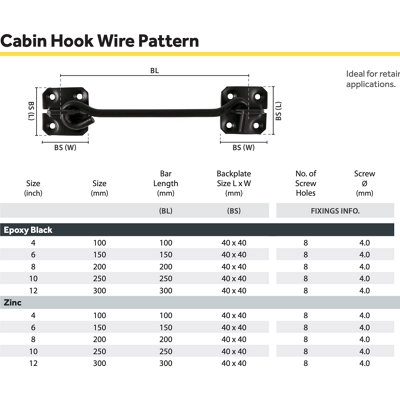 EAI - Cabin Hook - Heavy Wire Pattern - 100mm - Zinc