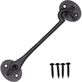 EAI Cabin Hook Iron Strong Hold Back Gate or Door Hook Barrel Style Cast Iron-  150mm - Black