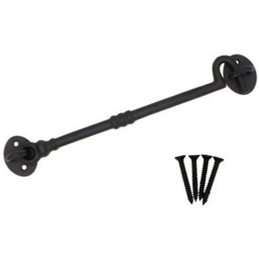EAI Cabin Hook Iron Strong Hold Back Gate or Door Hook Barrel Style Cast Iron -  250mm - Black