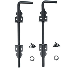 EAI - Cane Gate Garage Drop Bolt Strong Steel with Hold Up Feature - 300mm - Black - Pack of 2