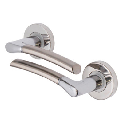 EAI - Chrome Door Handles Round Duo Lever On Rose Duo - Polished Chrome +  Satin Nickel