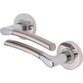 EAI - Chrome Door Handles Round Duo Lever On Rose Duo - Polished Chrome + Satin Nickel