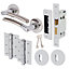 EAI - Chrome Door Handles Round Duo Lever on Rose Lock Kit / Pack - 66mm Lock & 76mm Hinges - Duo Chrome / Nickel