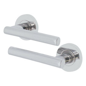 EAI - Chrome Door Handles Round T-Bar Lever On Round Rose - Polished Chrome
